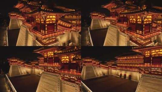 洛阳古建筑应天门夜景航拍高清在线视频素材下载