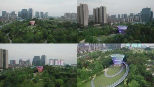 湖南省衡阳市陆家新区中心公园航拍4k高清在线视频素材下载