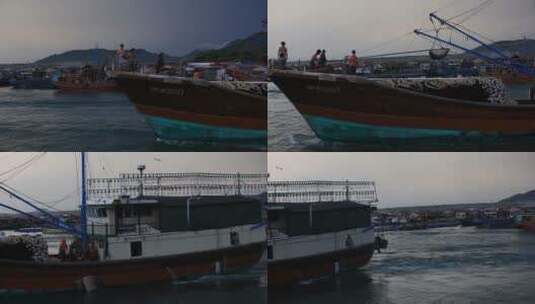 海南岛渔港清晨出海的货轮高清在线视频素材下载