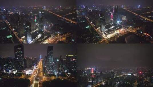 （多镜头）阴天雾霾下的繁荣合肥城市夜景高清在线视频素材下载