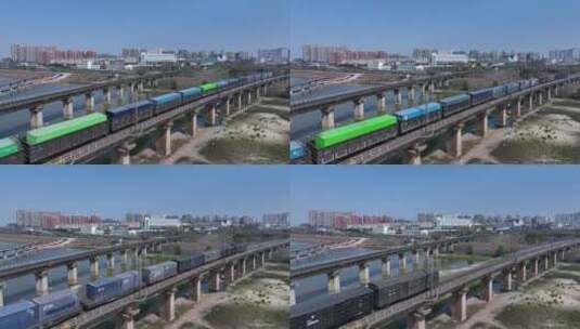 航拍货车铁路交通高清在线视频素材下载