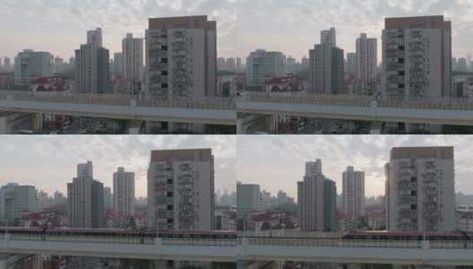 上海地铁三号线虹口站外景带城市剪影高清在线视频素材下载