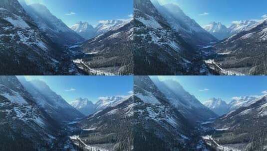 航拍阿坝四姑娘山双桥沟景区雪山群峰风光高清在线视频素材下载