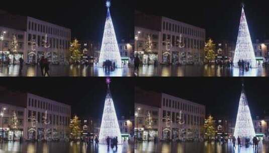 广场上发光的圣诞树高清在线视频素材下载