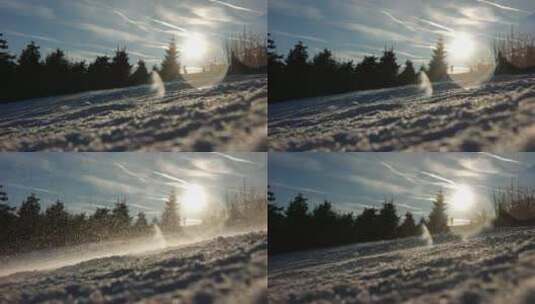 阳光照耀下的滑雪场地高清在线视频素材下载