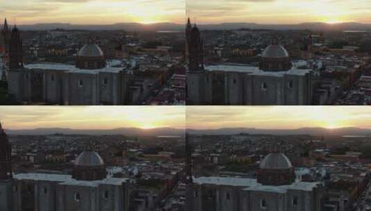 墨西哥圣米格尔地标建筑夕阳黄昏夕阳航拍高清在线视频素材下载