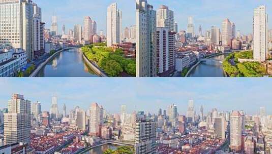 4k实时航拍上海外滩苏州河日出高清在线视频素材下载