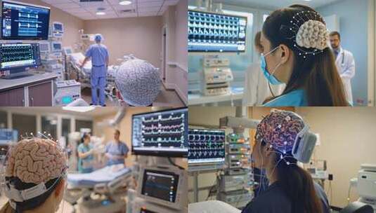 脑科学医疗场景：脑机接口人脑工程脑电波高清在线视频素材下载