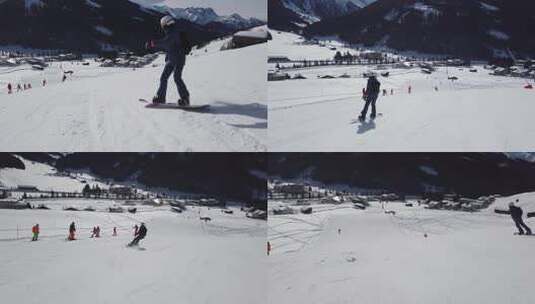 人在雪山滑雪高清在线视频素材下载
