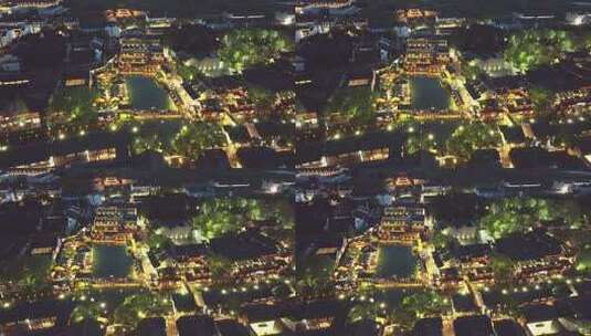江南水乡乌镇古镇景区夜景俯瞰航拍高清在线视频素材下载