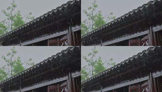 雨天下雨古建筑屋檐雨滴古风意境高清在线视频素材下载