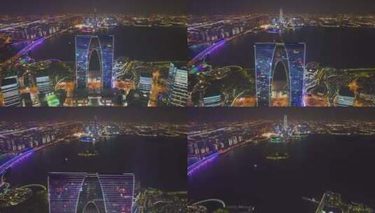 4k航拍江苏苏州东方之门夜景高清在线视频素材下载