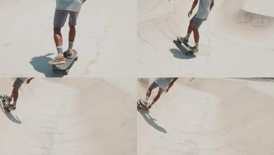 职业滑板运动员在碗滑板公园玩技巧滑板运动员在深混凝土中雕刻一个转弯高清在线视频素材下载