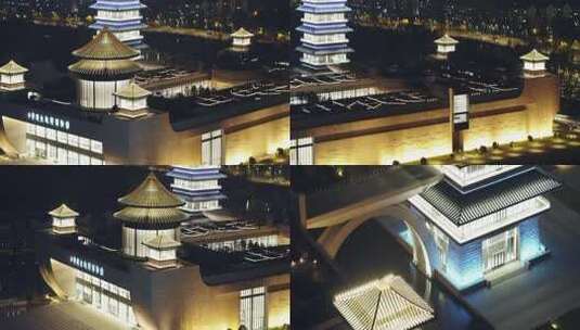 航拍中国扬州大运河博物馆夜景高清在线视频素材下载
