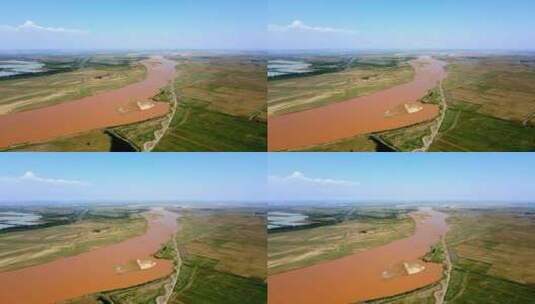 蜿蜒黄河航拍-黄河平原湿地高清在线视频素材下载
