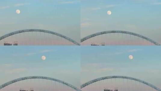 航拍月亮与桥梁高清在线视频素材下载