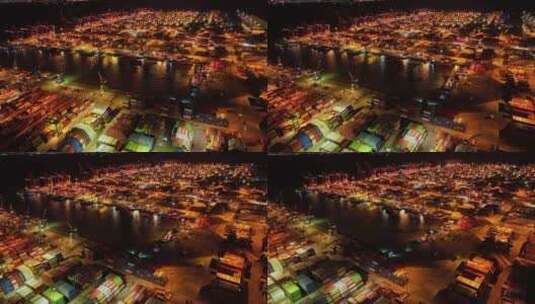 4k广州南沙港夜景货运码头集装箱航拍高清在线视频素材下载