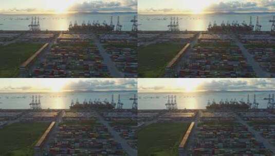 4k广州南沙港货运码头日出航拍高清在线视频素材下载