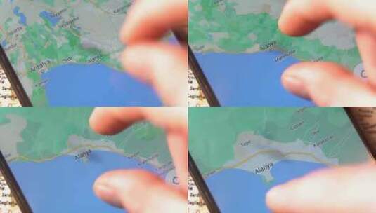 土耳其阿拉尼亚，智能手机上显示的数字地图上的位置。放大地图4K高清在线视频素材下载