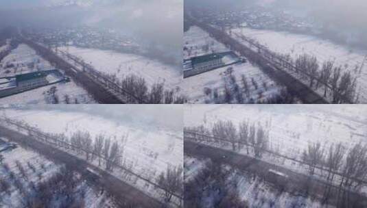 冬季村庄和公路高清在线视频素材下载