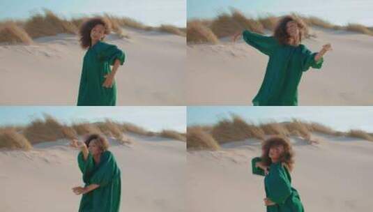 女孩表演者跳舞沙沙漠夏日高清在线视频素材下载