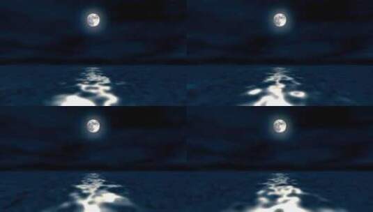 唯美大海上升月亮白月光蓝色夜空圆月高清在线视频素材下载