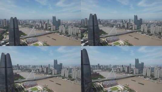 浙江宁波财富中心外滩大桥航拍高清在线视频素材下载