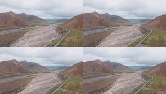 青海昆仑山脉山川河流青藏铁路大气航拍高清在线视频素材下载