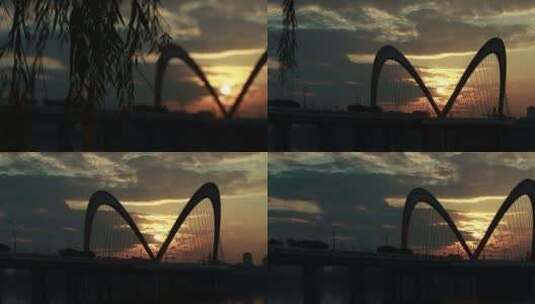 大桥夕阳空镜头城市宣传交通素材高清在线视频素材下载