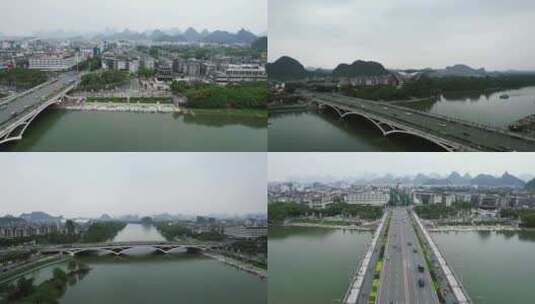 合集广西桂林漓江解放大桥航拍高清在线视频素材下载