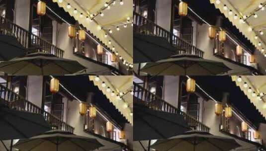 杭州历史文化街区小河直街灯笼夜景高清在线视频素材下载