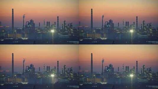 中国山东青岛石油化工厂夜晚固定镜头高清在线视频素材下载