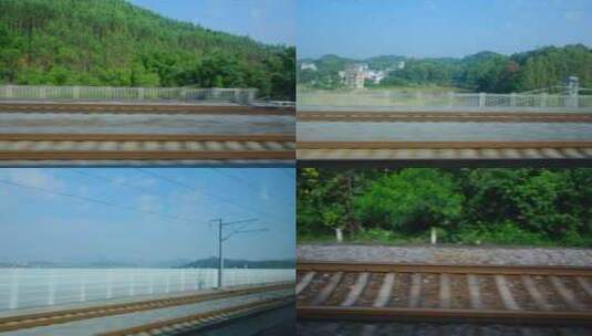 火车动车高铁车窗外风景沿途景色高清在线视频素材下载