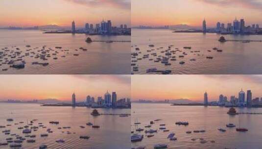 4K航拍青岛夕阳海景高清在线视频素材下载