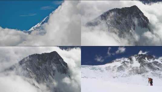 川西西藏阿里雪山之巅云海翻腾登雪山高清在线视频素材下载