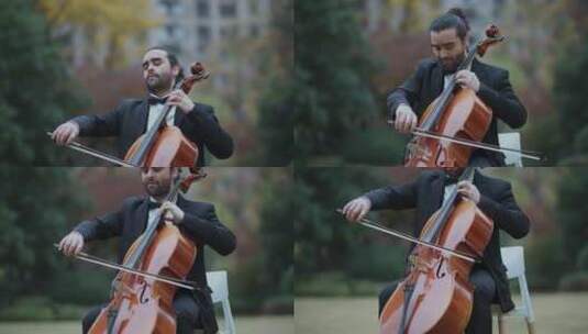 外国男人拉大提琴演奏音乐高清在线视频素材下载