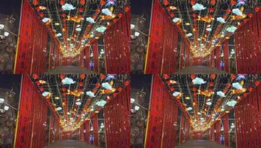 济南融创乐园新年气氛浓厚，百米长廊喜庆高清在线视频素材下载