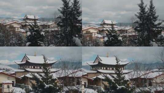 云南景点香格里拉冬季雪景寺庙高清在线视频素材下载