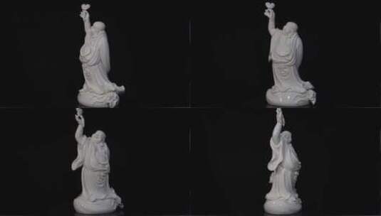 弥勒佛手持灵芝陶瓷手工艺品制作器雕塑制作高清在线视频素材下载