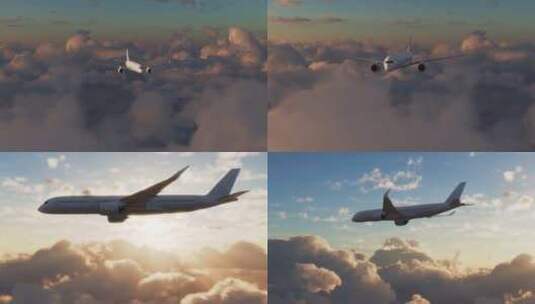 飞机在云层上的夕阳下高清在线视频素材下载