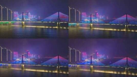 长沙湘江银盆岭大桥元宵节夜景航拍高清在线视频素材下载