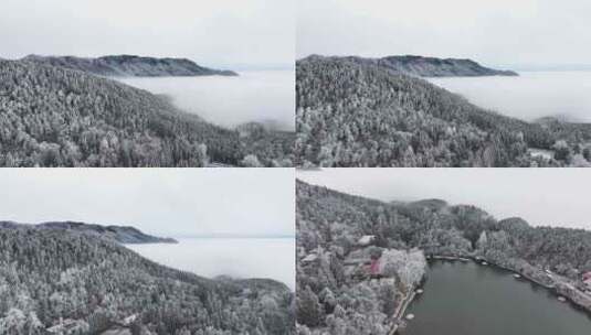 庐山如琴湖雪景雾凇云海航拍高清在线视频素材下载