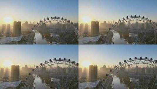 天津之眼清晨日出航拍15高清在线视频素材下载