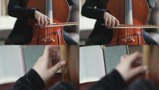 大提琴演奏细节特写唯美镜头高清在线视频素材下载