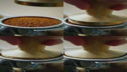 研磨机从咖啡机中填充烘焙咖啡高清在线视频素材下载