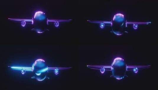 飞机与霓虹灯光效果循环动画3D渲染高清在线视频素材下载