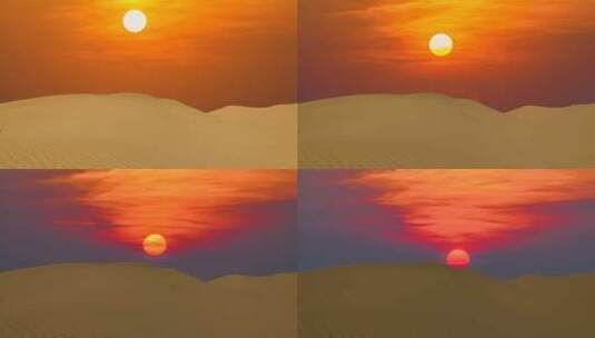 晴天无人沙漠日落夕阳延时高清在线视频素材下载