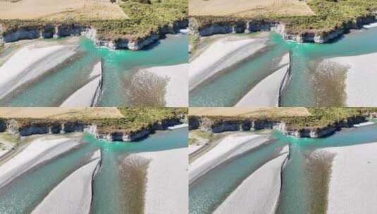 无人机视频新西兰的原始景观蓝色溪流绿色丘高清在线视频素材下载
