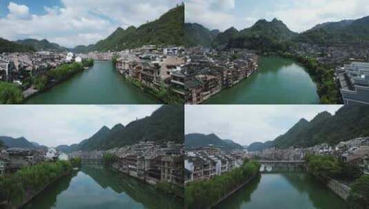 贵州镇远古镇舞阳河两岸航拍高清在线视频素材下载