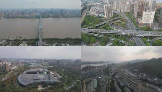 航拍杭州城市风光杭州建设高清在线视频素材下载